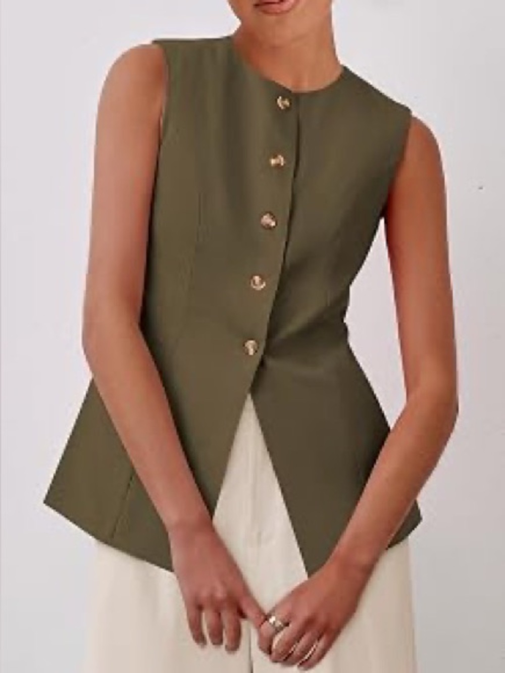 Kirundo Olive Green Sleeveless Button-Front Vest Top. Size M